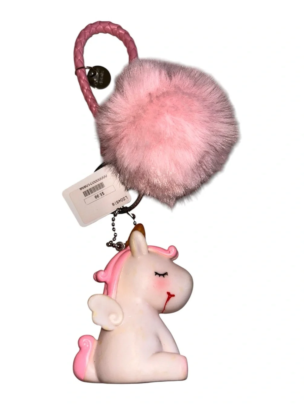 Pink Unicorn Pom Keychain Plush Charm for Kids